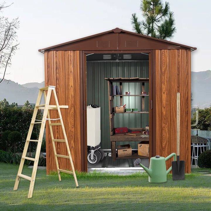 MONDAWE 6ft x 6ft Outdoor Metal Storage Shed with Metal Floor Base With window