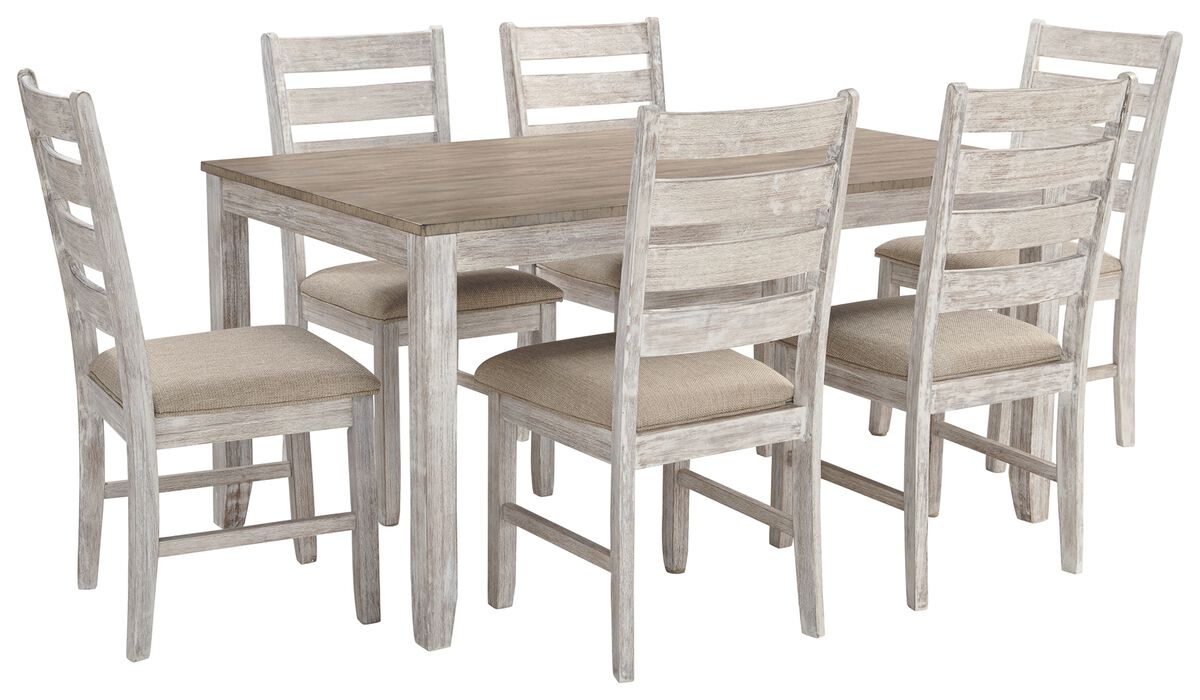 Farmhouse Two Tone Dining Set with 1 Table and 6 Chairs, Weathered Brown - Benzara