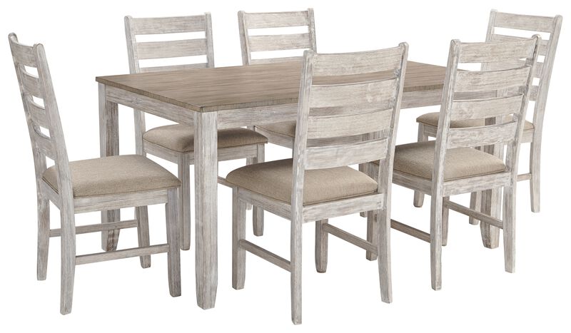 Farmhouse Two Tone Dining Set with 1 Table and 6 Chairs, Weathered Brown - Benzara