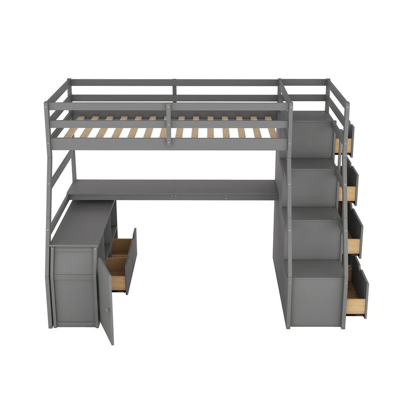 Merax Loft Bed with 7 Drawers and Desk