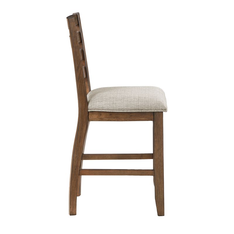 Trea 26 Inch Counter Height Chair, Ladder Back, Polyester, Cherry, Set of 2 - Benzara
