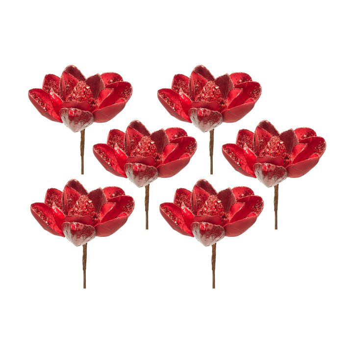 Velvet Magnolia Stem with Bead Accents Luxurious Faux Floral for Elegant Decor (Set of 6)