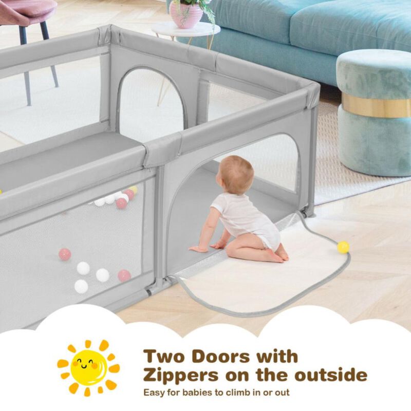 Hivvago Extra-Large Safety Baby Fence with 50 Ocean Balls-Gray