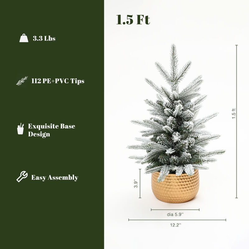 LuxenHome 1.5Ft Flocked Artificial Tree Potted