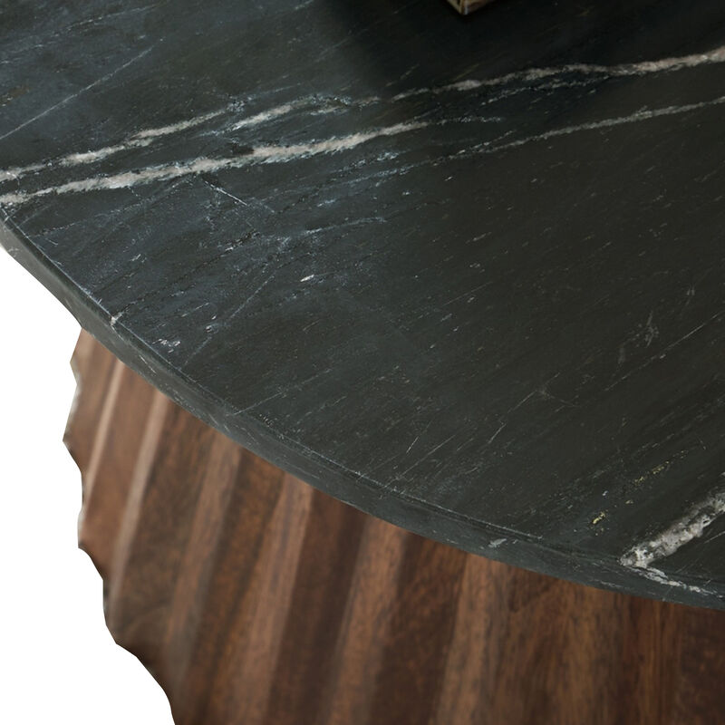 Ceil Cocktail Coffee Table, 26 Inch Fluted Flared Base, Black Marble - Benzara