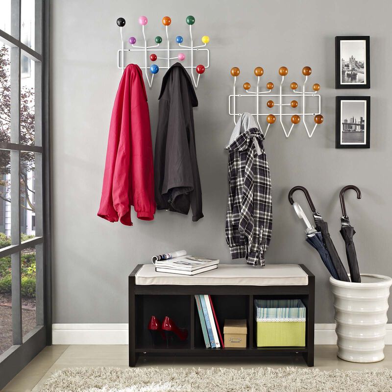 Modway Gumball Mid-Century Wall-Mounted Coat Rack in Multicolored