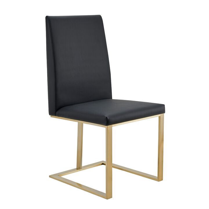 Cid Anki 19 Inch Dining Chair, Dark Gray Faux Leather, Brass Steel Finish - Benzara