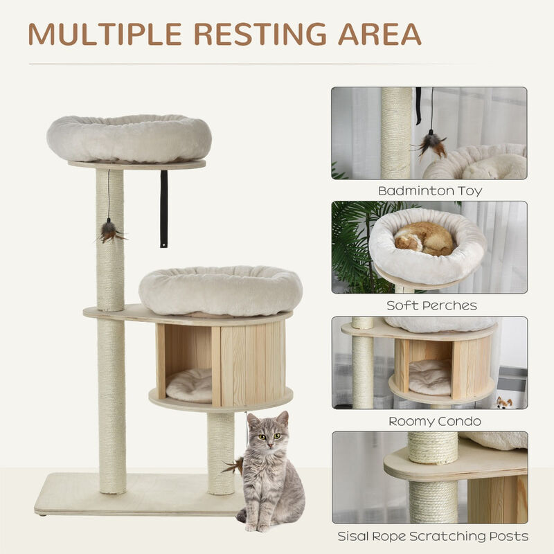 Modern Cat Playground: 3-Level Tree with Posts and Badminton Toy