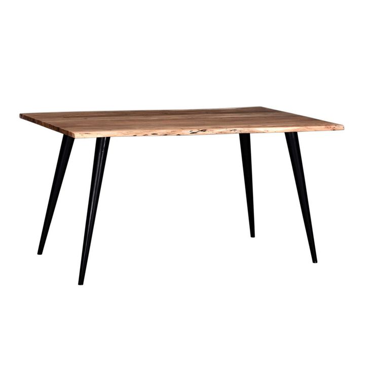 Sal 71 Inch Dining Table, Acacia Wood, Live Edges, Natural Brown, Black - Benzara