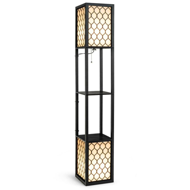 Hivvago Modern Shelf Freestanding Floor Lamp with Double Lamp Pull Chain and Foot Switch