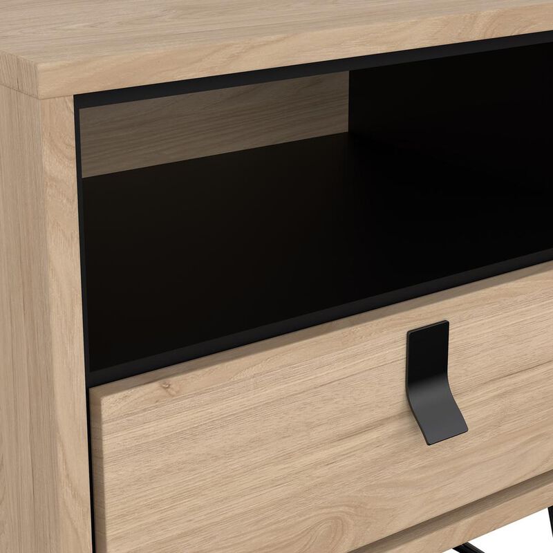 Tvilum Ry Nightstand with 1 Drawer and Open Shelf, Jackson Hickory/Black