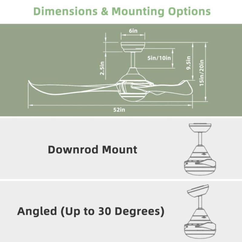 Hivvago 52 Inch Ceiling Fan with Light Reversible DC Motor