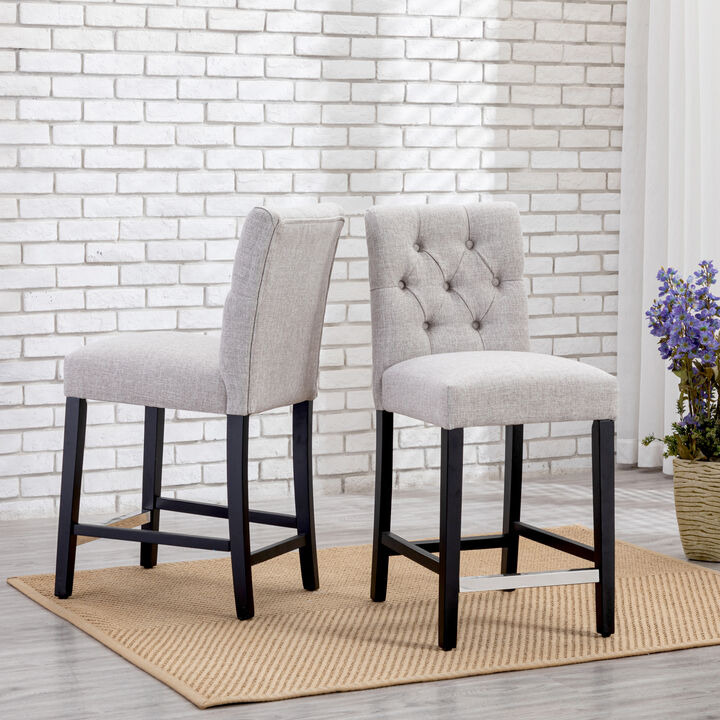 WestinTrends 24" Linen Fabric Tufted Upholstered Counter Stool (Set of 2), Black