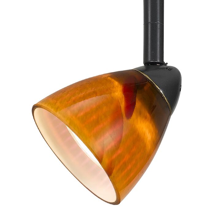 Hand Blown Glass Shade Track Light Fixture with Metal Frame, Dark Bronze - Benzara