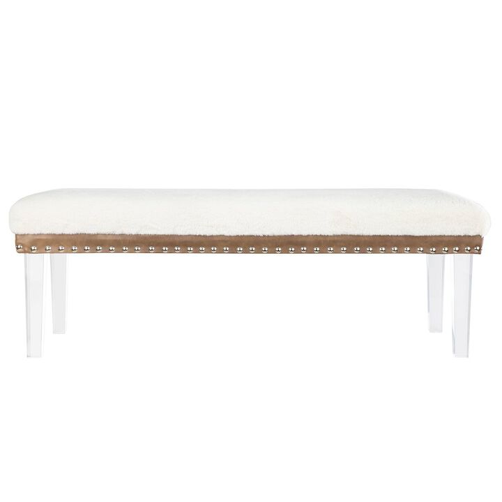 Jofran Brianna Modern Luxury Faux Fur Upholstered Bench with Clear Acrylic Legs