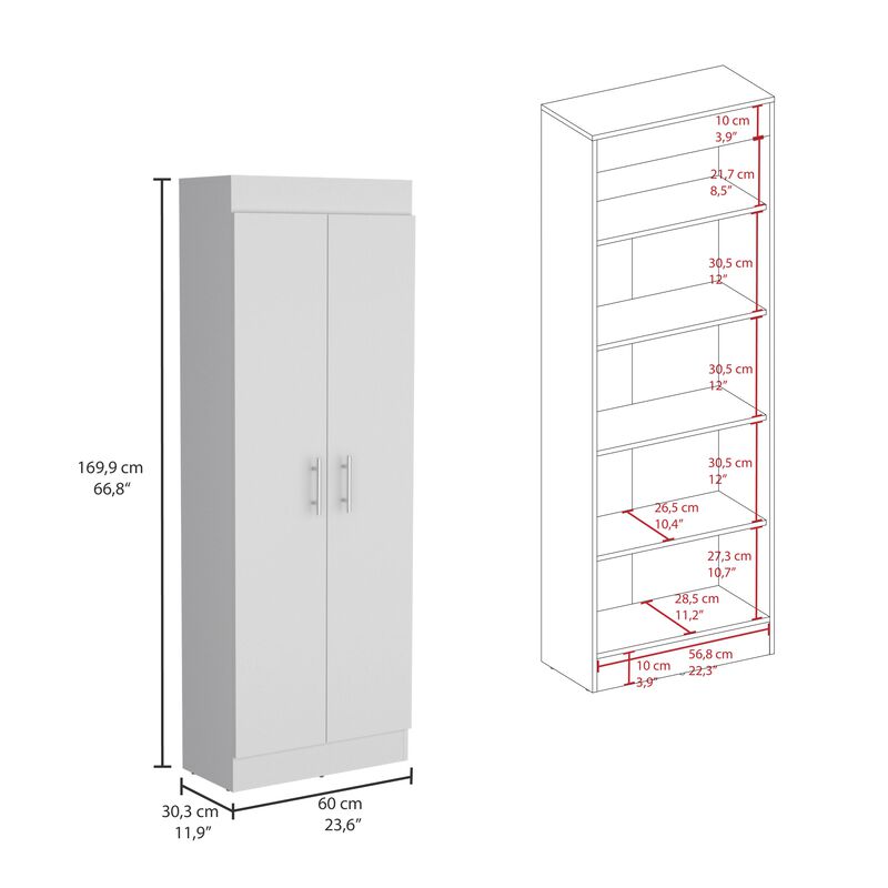 Nepal Pantry Cabinet, Space-Efficient 2-Door Design with Multiple Shelves-White