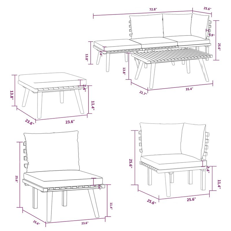 Roma 4pc Outdoor Modular Corner Sofa Set, Coffee Table, Footrest, Wood - Benzara