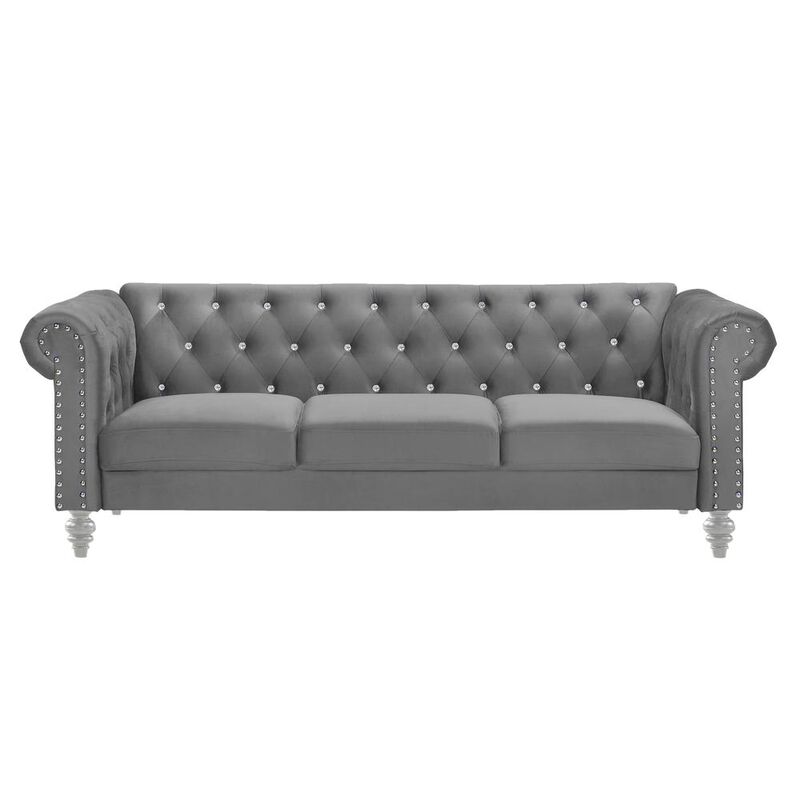 New Classic Furniture Furniture Emma Velvet Fabric Sofa with Rolled Arms in Gray
