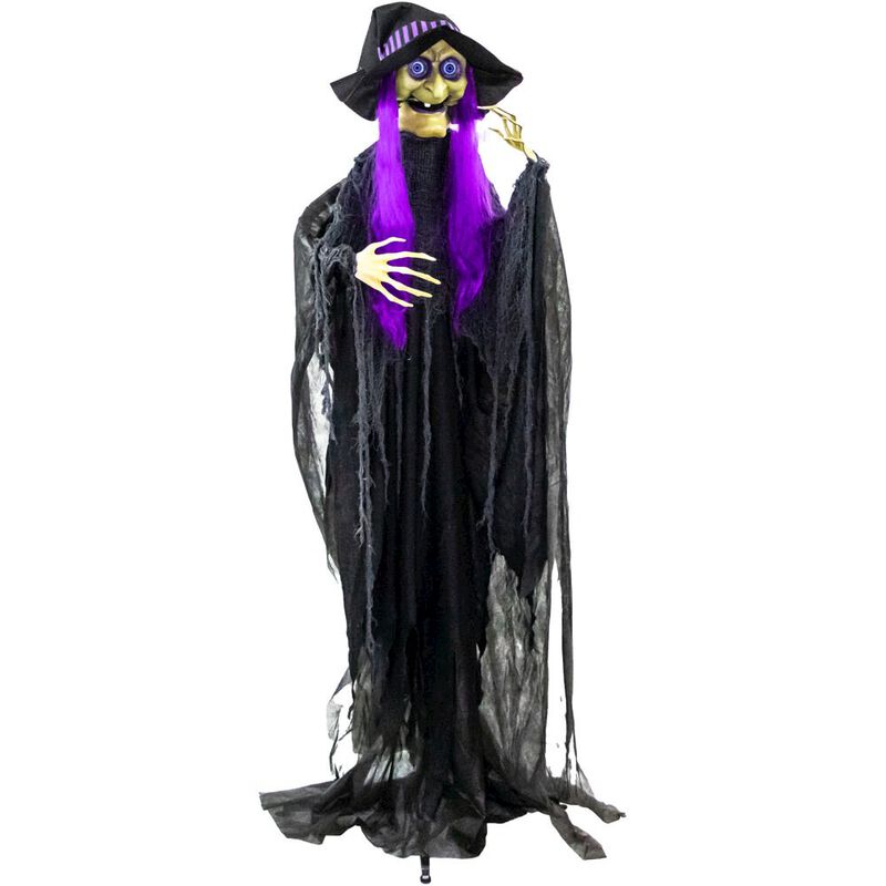 Haunted Hill Farm 72''Animated Standing  Purple Haired Witch w/LU Eyes