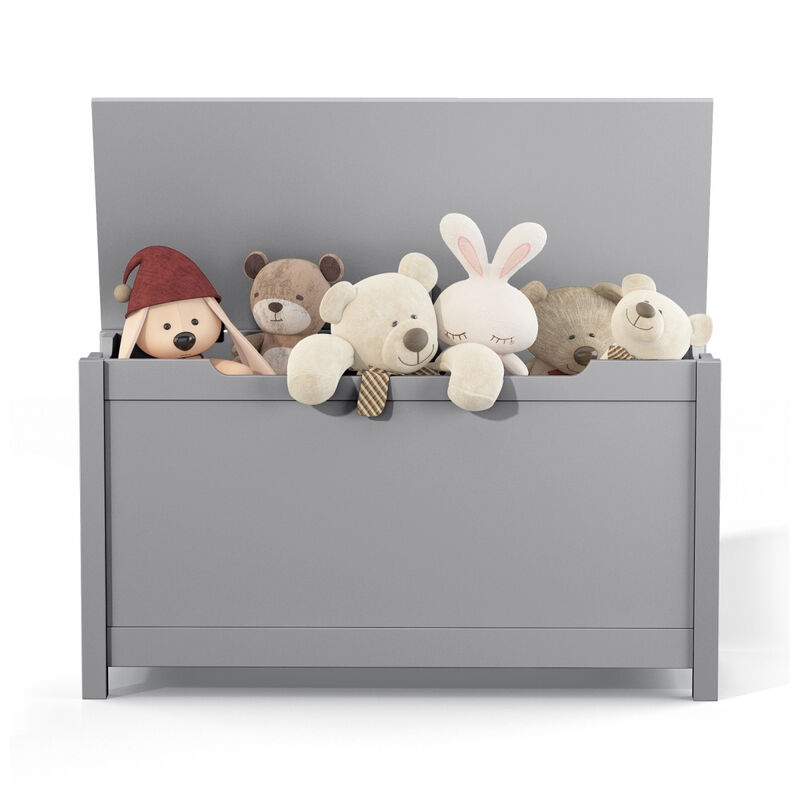 Kids Wooden Toy Box Storage With Safety Hinged Lid For Ages 3+ (Gray)