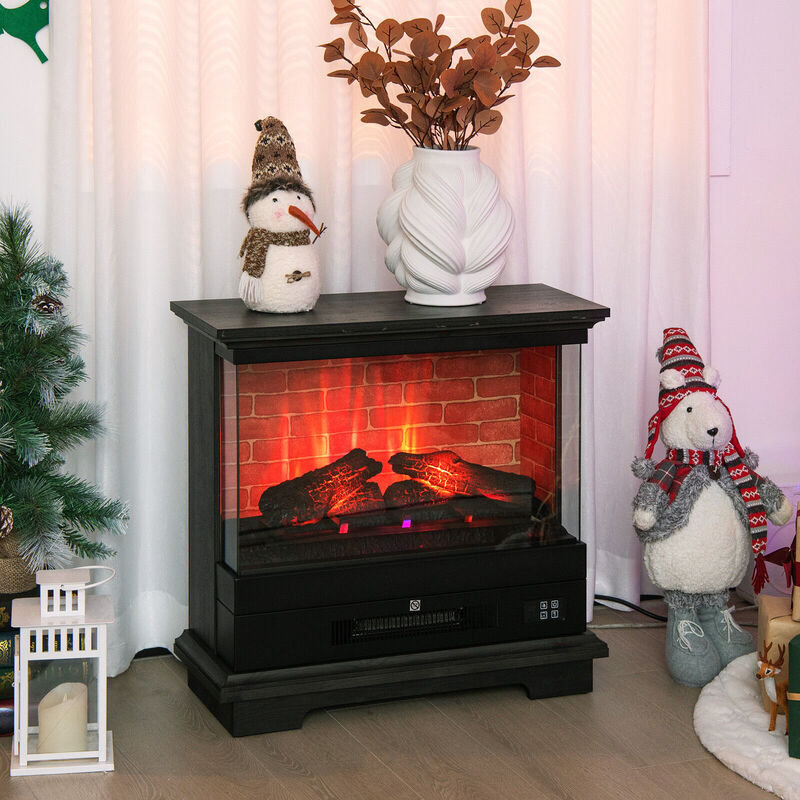 27-Inch Freestanding Electric Fireplace with 3-Level Vivid Flame and Adjustable Thermostat