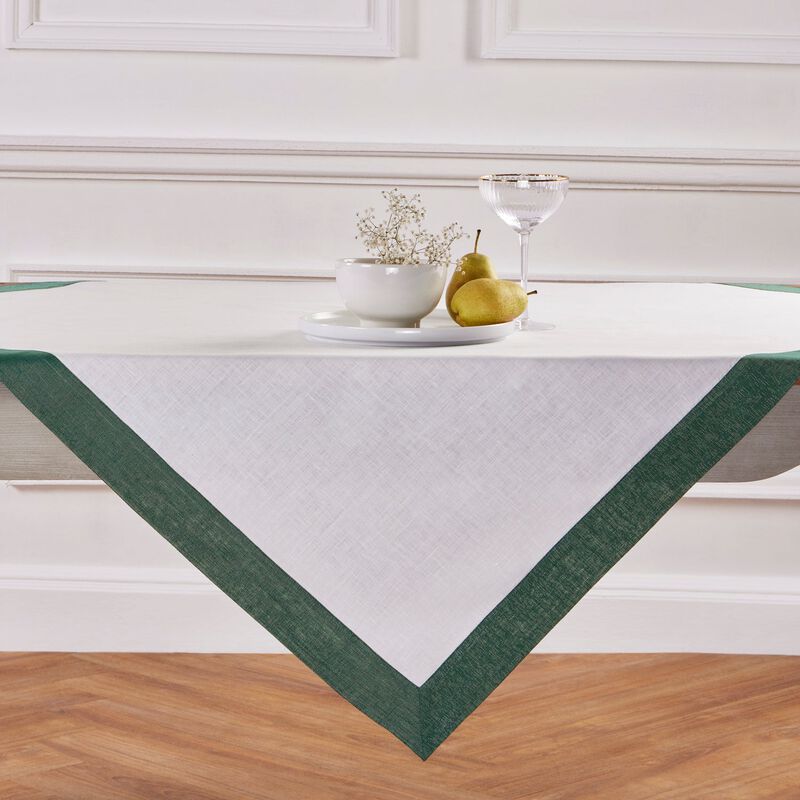Solino Home 100% Pure Linen Table Throw 52 x 52 Inch | Festive Edge