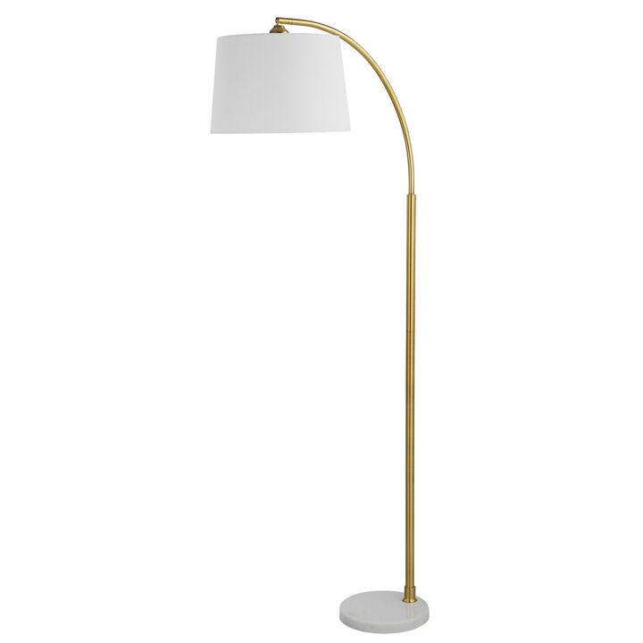 65 Inch Arc Floor Lamp with Adjustable Shade, Marble Base, Gold, White-Benzara