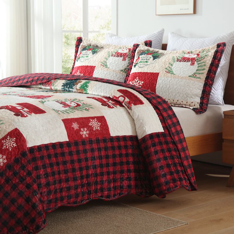 Marcielo 3 Pc Velvet Quilted Oversized Christmas Quilt Bedspread Set