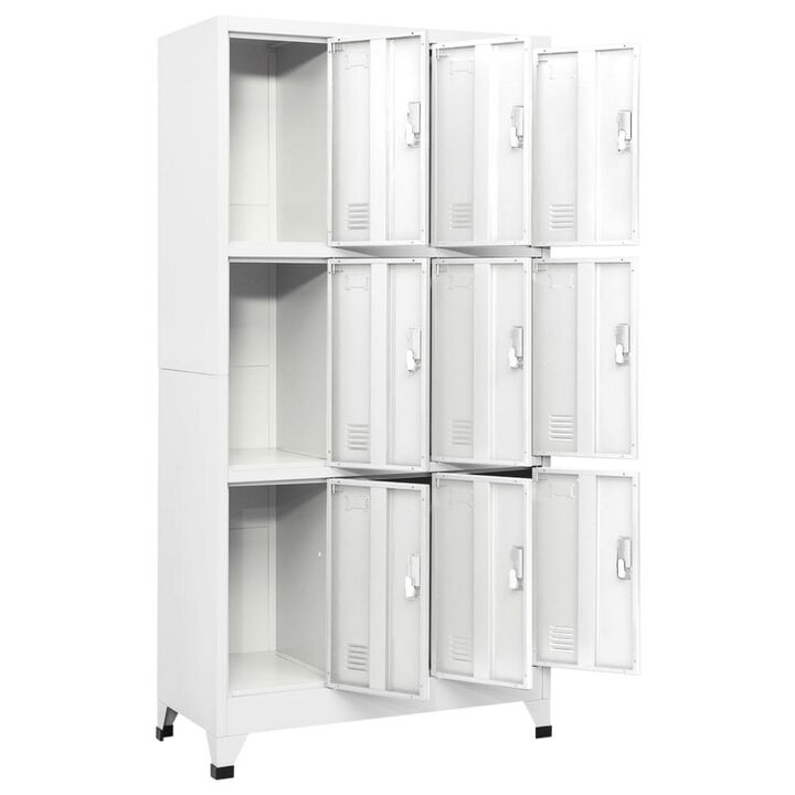 Rim Locker Cabinet, 9 Storage Compartments, Gray Steel Metal, 71 Inch - Benzara