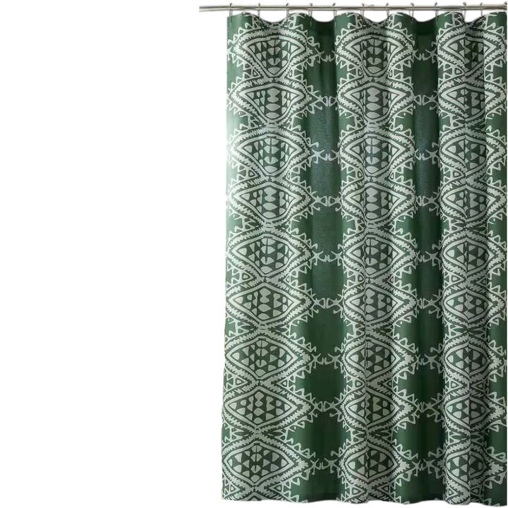 Luxury Cotton-Poly Shower Curtain – Textured Geometric Motif for Contemporary Home Style