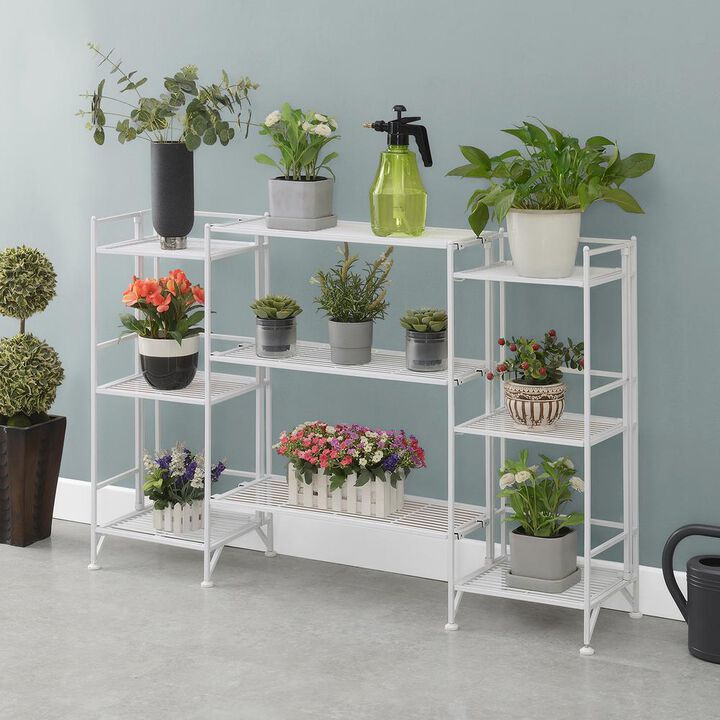 Convenience Concepts Xtra Storage 3 Tier Folding Metal Shelves with Set of 3 Extension Shelves