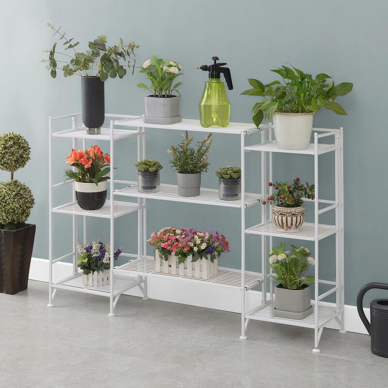Convenience Concepts Xtra Storage 3 Tier Folding Metal Shelves with Set of 3 Extension Shelves