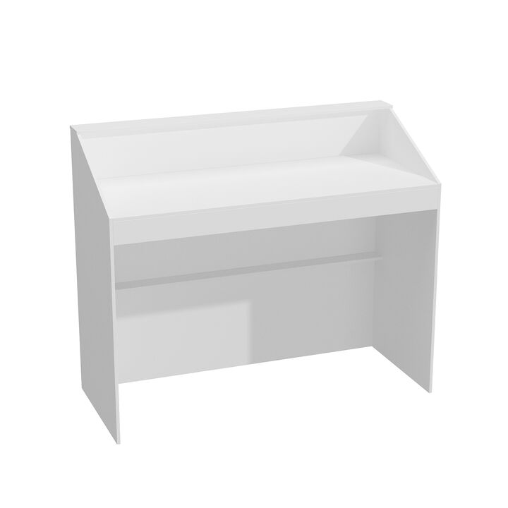 FUFU&GAGA Modern White Desk with Raised Shelf and Spacious Work Surface (47.2" W x 39.4" H x 19.7" D),White