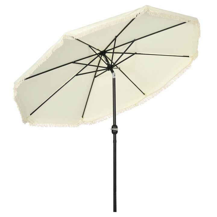 Garden Sun Shade: 9ft Patio Umbrella with Fringed Tassels & 8 Ribs