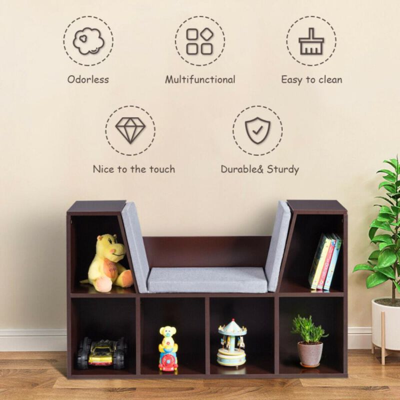Hivvago 6-Cubby Kid Storage Bookcase Cushioned Reading Nook