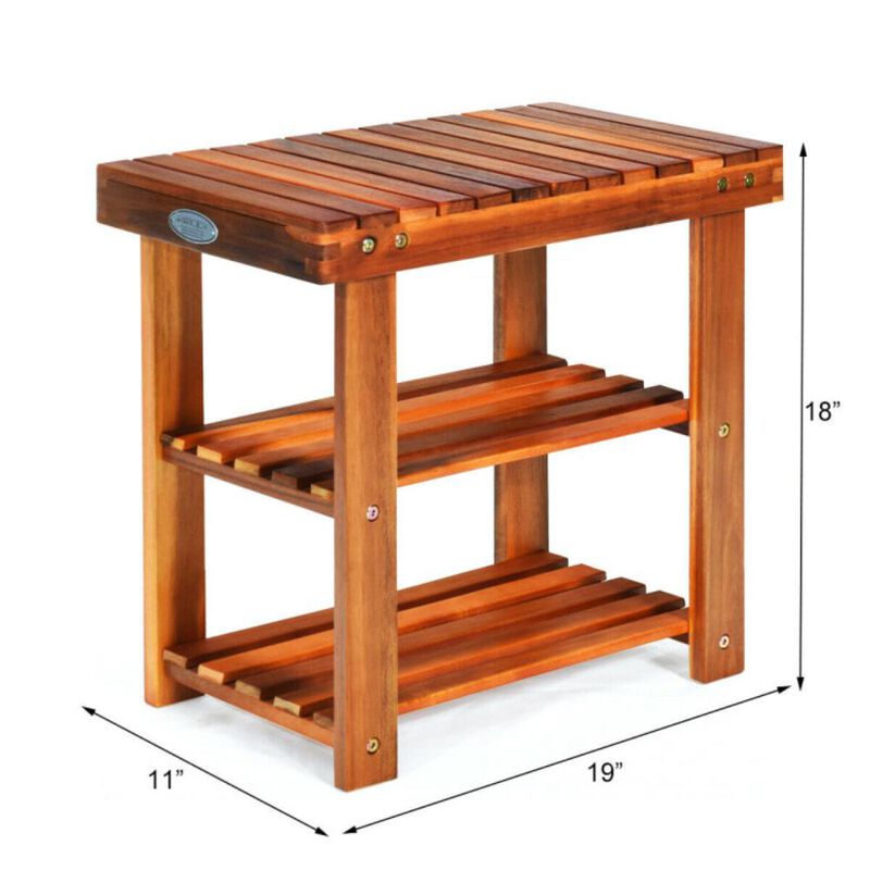 Hivvago 3-Tier Wood Shoe Rack 19' Shoe Bench Boots Organizer
