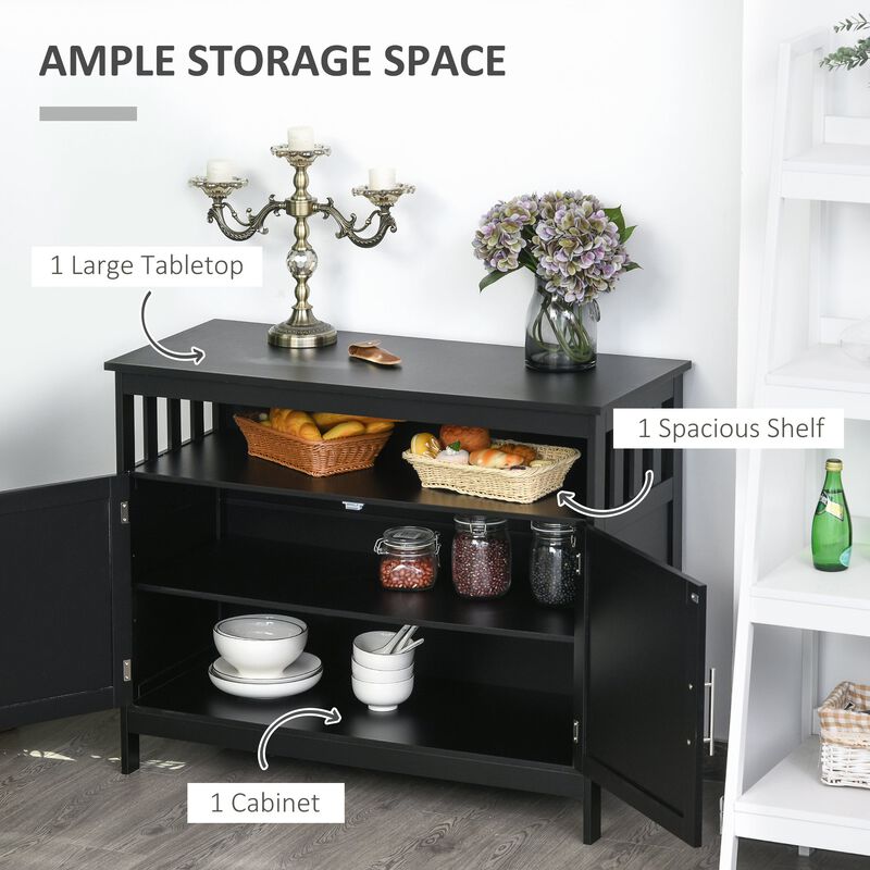 Black Vintage Sideboard: Buffet with Magnet Doors and Adjustable Shelves