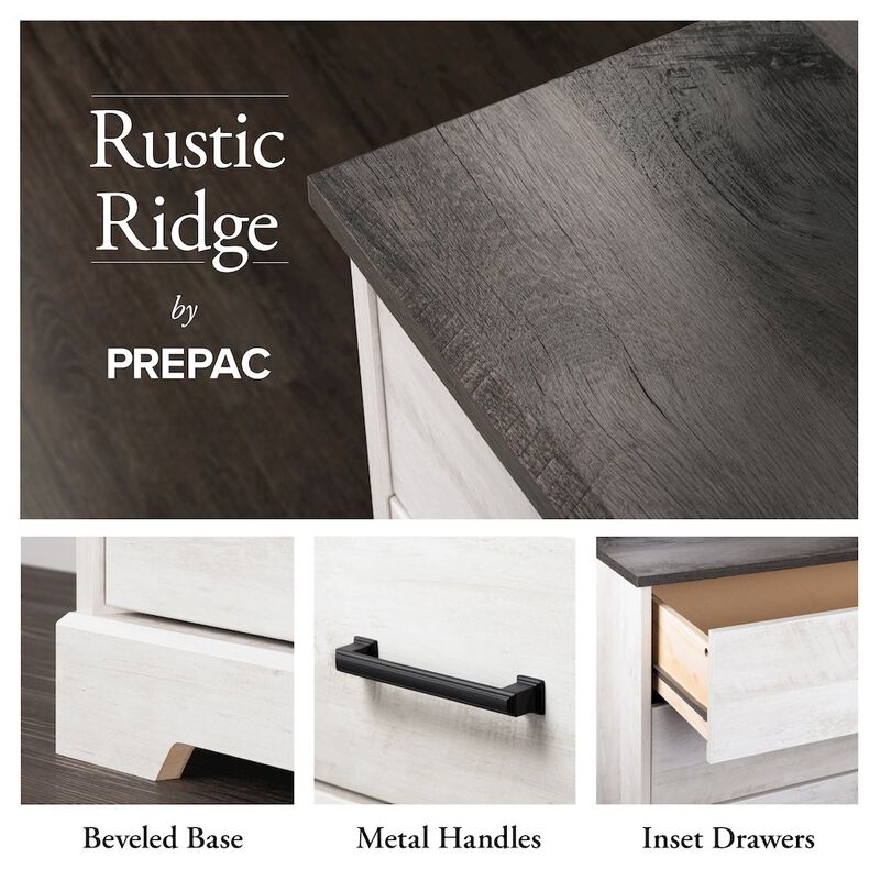 Prepac Rustic Ridge Washed White 5 Drawer 18.5D x 27.5W x 43.5H Dresser