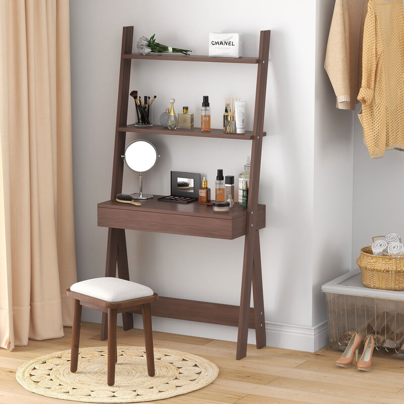 Ladder Shelf Desk Bookcase with Countertop Drawer and 2 Shelves for Home Office Storage and Organization