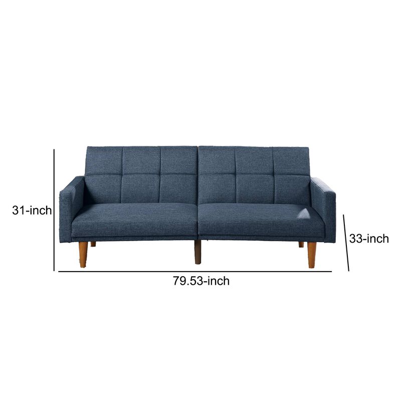 Fabric Adjustable Sofa with Square Tufted Back, Blue