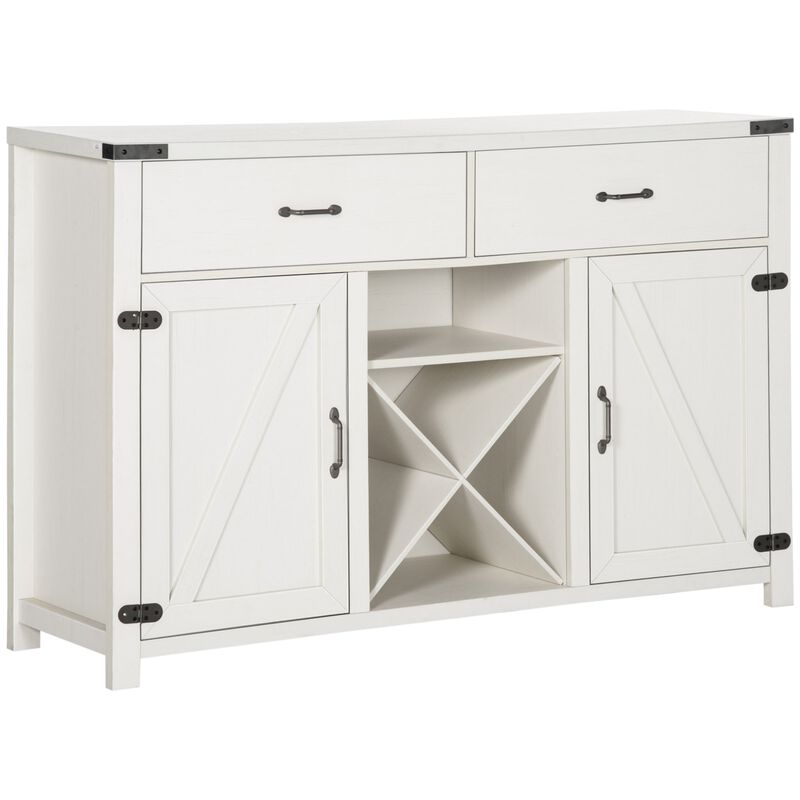 Antique White Buffet: Modern Sideboard with Wine Rack & Barn Door