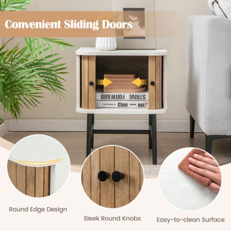 Hivvago Mid-century Modern Nightstand with Sliding Doors and Storage Cabinet