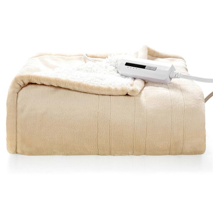 Hivvago Heated Electric Sherpa Throw Blanket in Beige/White