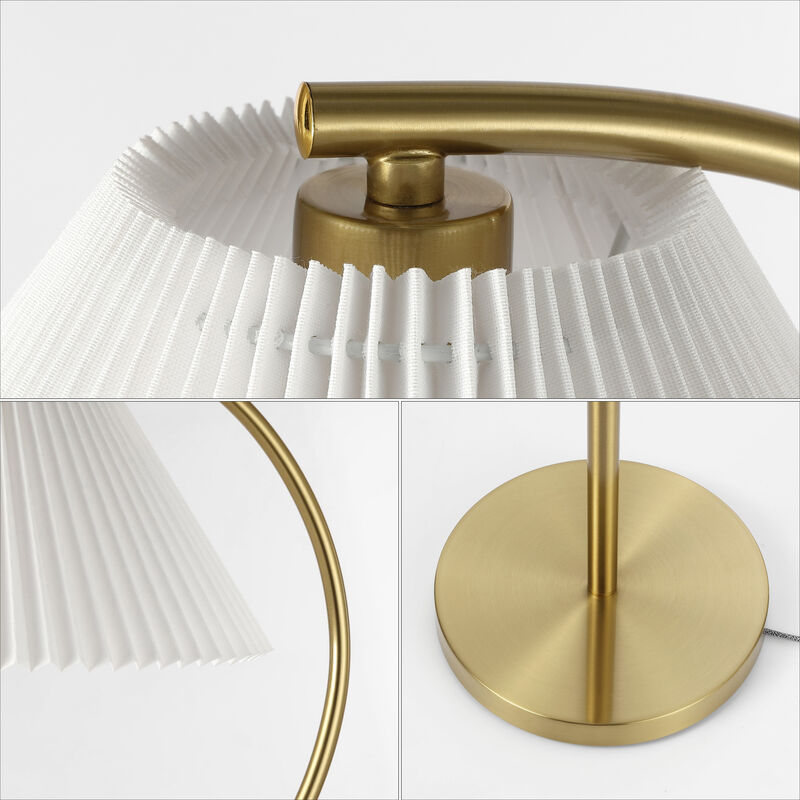 Devon Modern Glam Metal Arc LED Floor Lamp with Pleated Shade