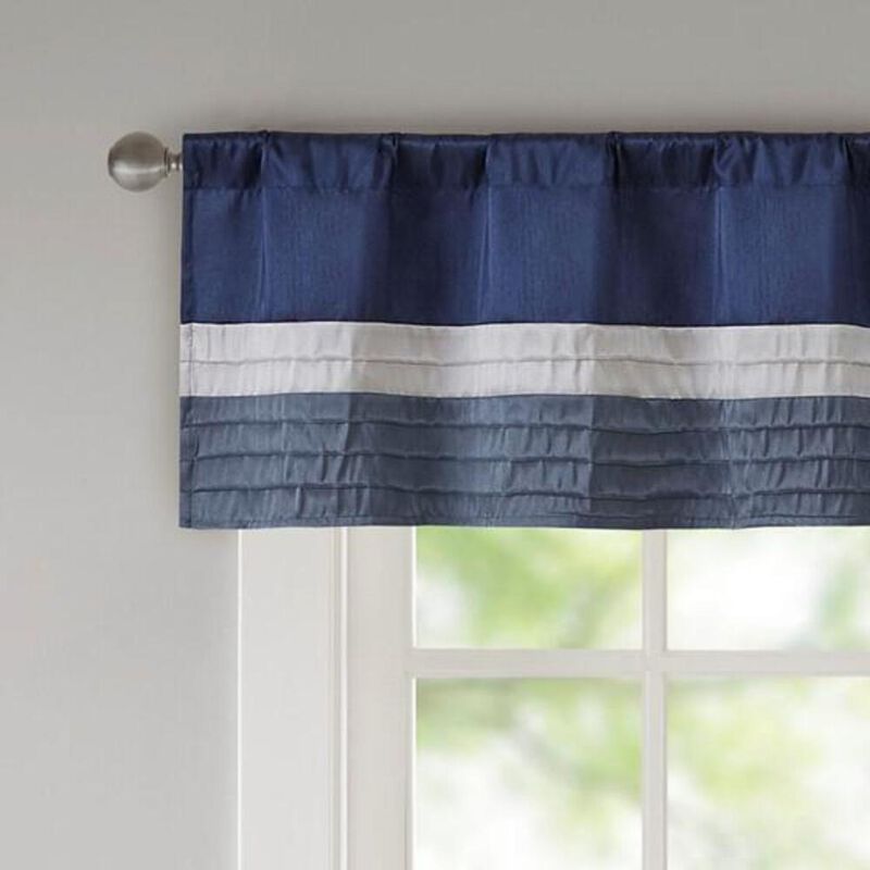 Belen Kox Navy Pintuck Striped Window Valance, Belen Kox