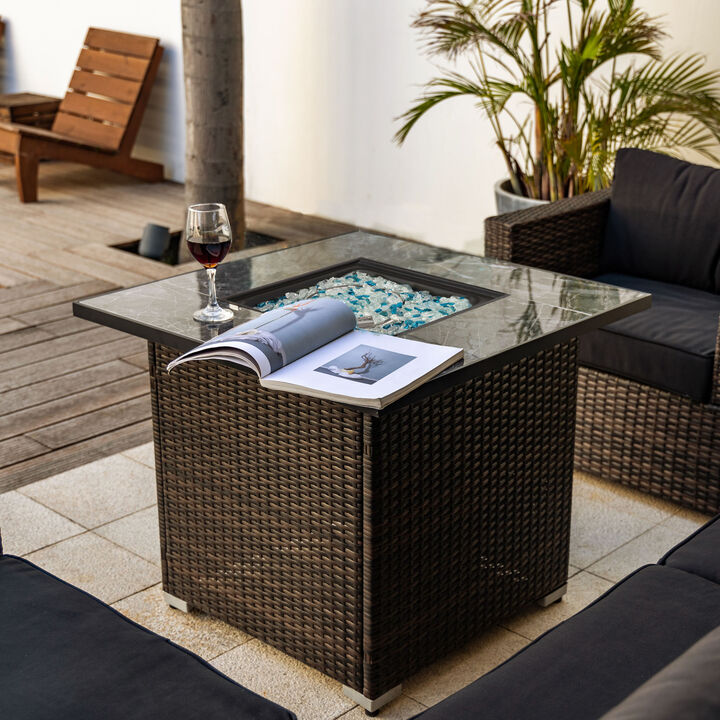 Streamdale 30" Outdoor Fire Table with Glass Rocks and Rain Cover