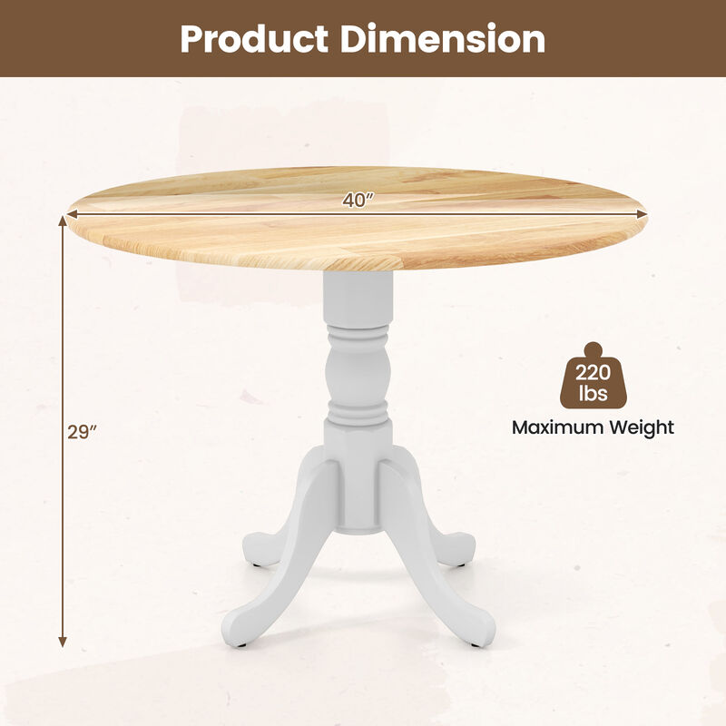 Wooden Dining Table with Round Tabletop and Curved Trestle Legs