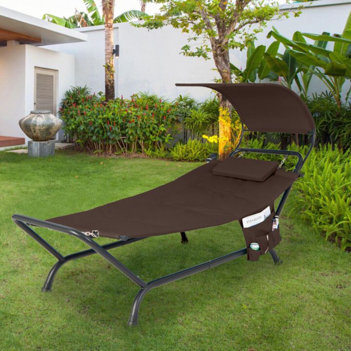 Hivvago Patio Hanging Chaise Lounge Chair with Canopy Cushion Pillow and Storage Bag