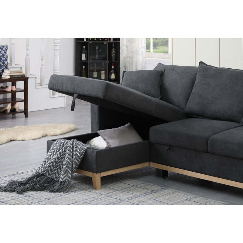 Colton Dark Gray Woven Reversible Sleeper Sectional Sofa With Storage Chaise