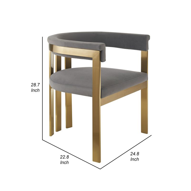Cid Tayc 25 Inch Dining Chair, Contemporary Art Gray Velvet, Gold Steel - Benzara
